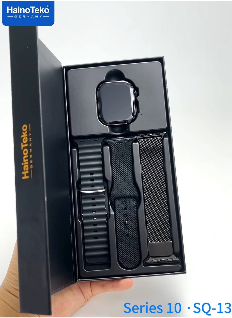 Haino Teko - Haino Teko SQ-13 Smart Watch With Large Screen AMOLED Display AI Voice Assistance 3 Pair Straps and Charging Cable Jet Black Designed for Ladies and Gents - Image 1