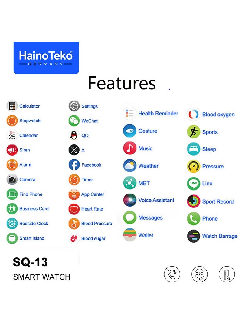 Haino Teko - Haino Teko SQ-13 Smart Watch With Large Screen AMOLED Display AI Voice Assistance 3 Pair Straps and Charging Cable Jet Black Designed for Ladies and Gents - Image 1