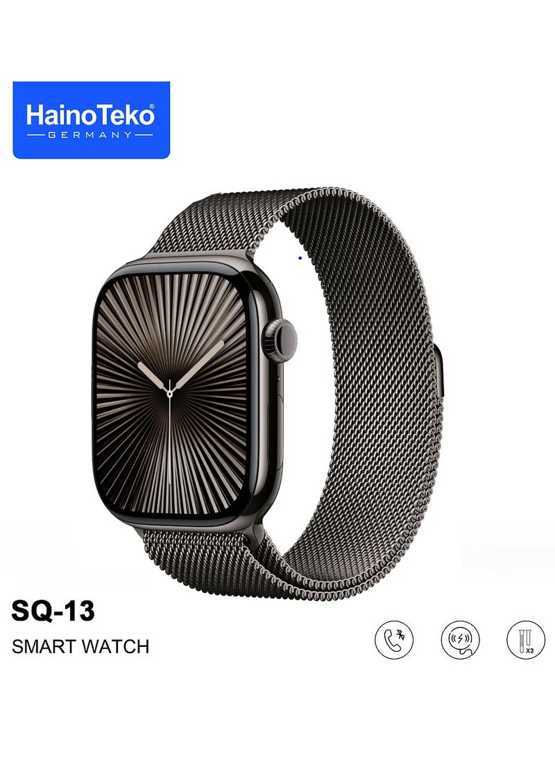 Haino Teko - Haino Teko SQ-13 Smart Watch With Large Screen AMOLED Display AI Voice Assistance 3 Pair Straps and Charging Cable Jet Black Designed for Ladies and Gents - Image 1