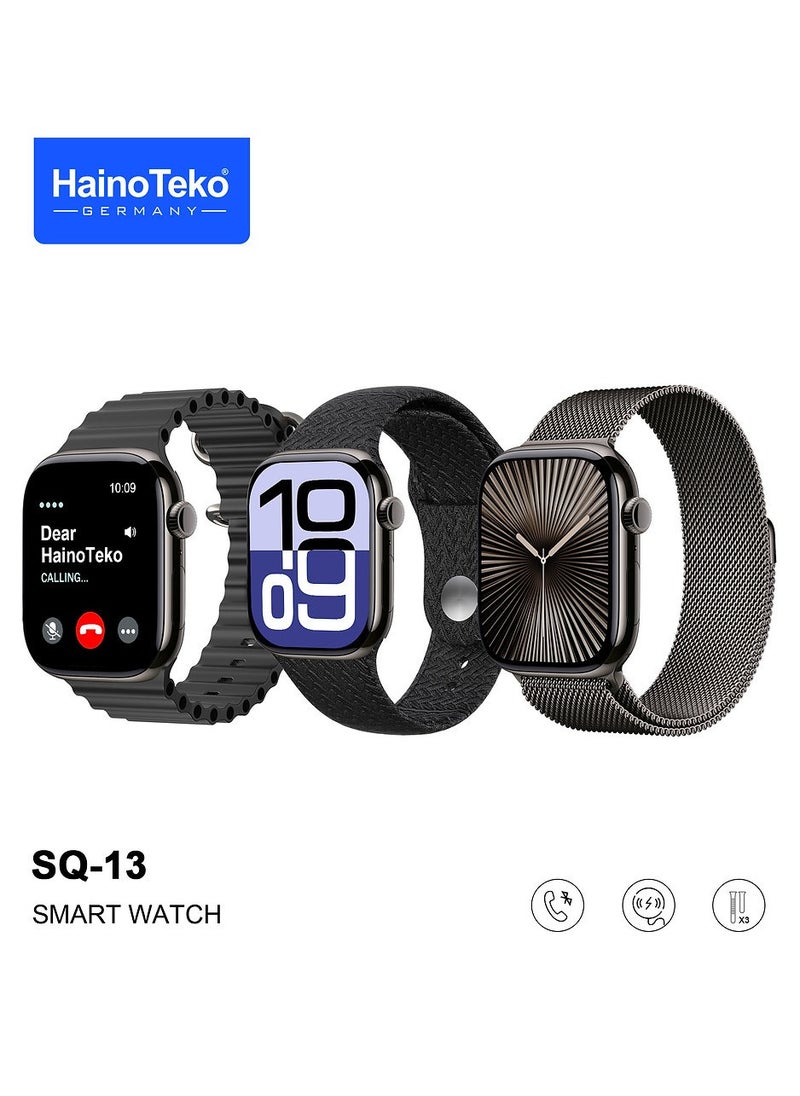 Haino Teko - Haino Teko SQ-13 Smart Watch With Large Screen AMOLED Display AI Voice Assistance 3 Pair Straps and Charging Cable Jet Black Designed for Ladies and Gents - Image 1