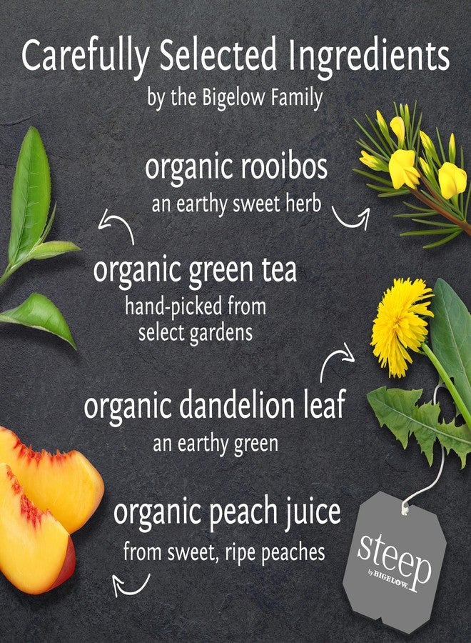 Bigelow Tea steep by Bigelow Organic Dandelion and Peach with Rooibos and Green Tea, Caffeinated, 20 Count (Pack of 6) 120 Total Tea Bags - Image 2