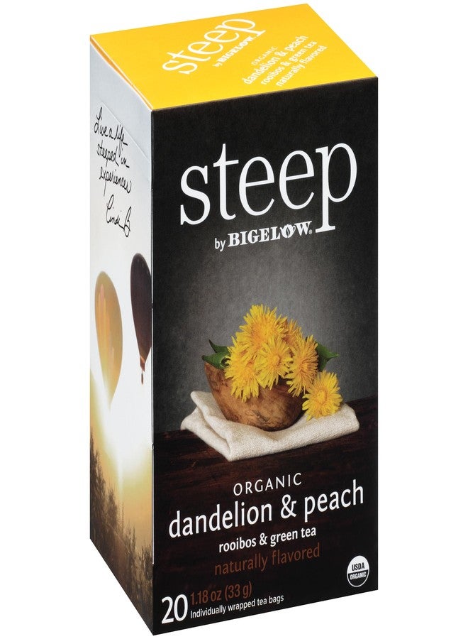 Bigelow Tea steep by Bigelow Organic Dandelion and Peach with Rooibos and Green Tea, Caffeinated, 20 Count (Pack of 6) 120 Total Tea Bags - Image 1