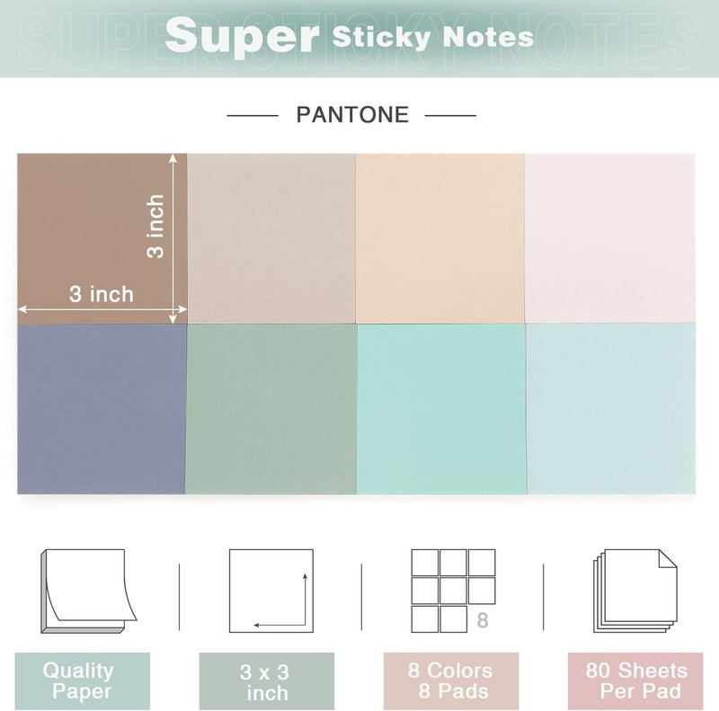 Eastern Wolf Vintage Colors Sticky Notes 3x3 inch, 8 Pads, Self-Stick Note Pads, Super Sticky Self-Adhesive Sticky Notes, 8 Pads/Pack, 80 Sheets/Pad - Image 2