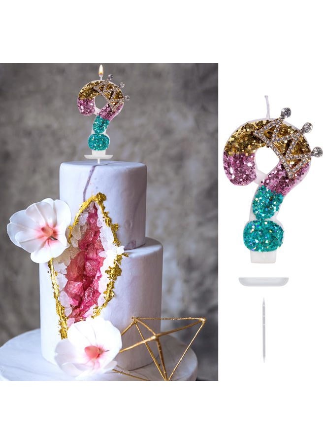 Aprildecember Birthday Number Candle, Crown Sequin Glitter Number Candle Cake Topper, Birthday Candles with Sequins for Anniversary Celebrations Supplies (Question Mark) - Image 3