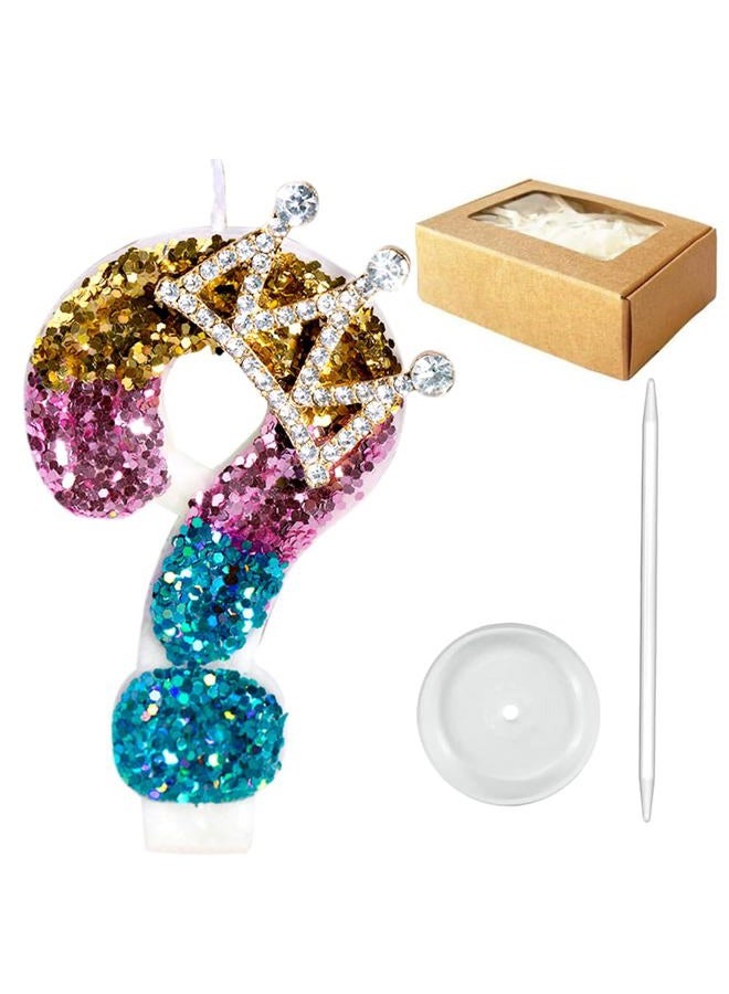 Aprildecember Birthday Number Candle, Crown Sequin Glitter Number Candle Cake Topper, Birthday Candles with Sequins for Anniversary Celebrations Supplies (Question Mark) - Image 1