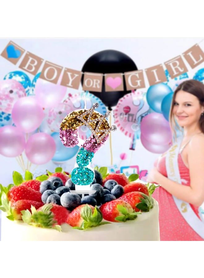 Aprildecember Birthday Number Candle, Crown Sequin Glitter Number Candle Cake Topper, Birthday Candles with Sequins for Anniversary Celebrations Supplies (Question Mark) - Image 2