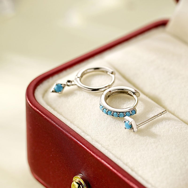 NOKMIT 3 Pairs Mini Hoop Earrings Set for Women Turquoise Huggie Hoop Cute Small Sterling Silver Cartilage Earring Ear Cuff for Multiple Piercing (Turquoise, C) - Image 4