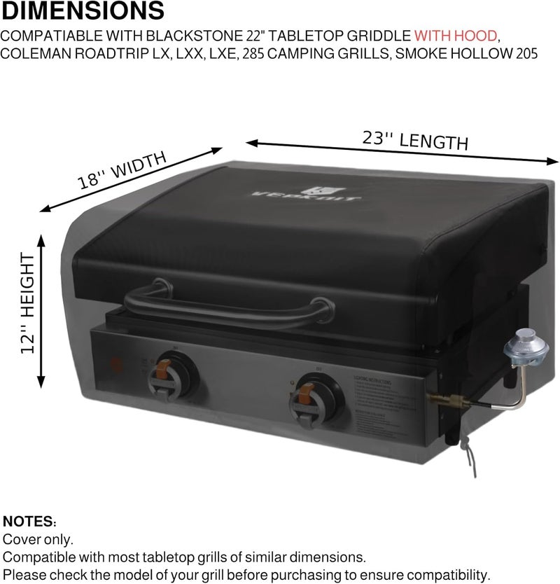 VEPKOIT Griddle Cover for Blackstone 22 inch Griddle with Hood, Heavy Duty Waterproof Gas Grill Cover Fits Blackstone Griddle, Weather Resistant Tabletop Griddle Cover Outdoor BBQ Grilling Accessories - Image 2