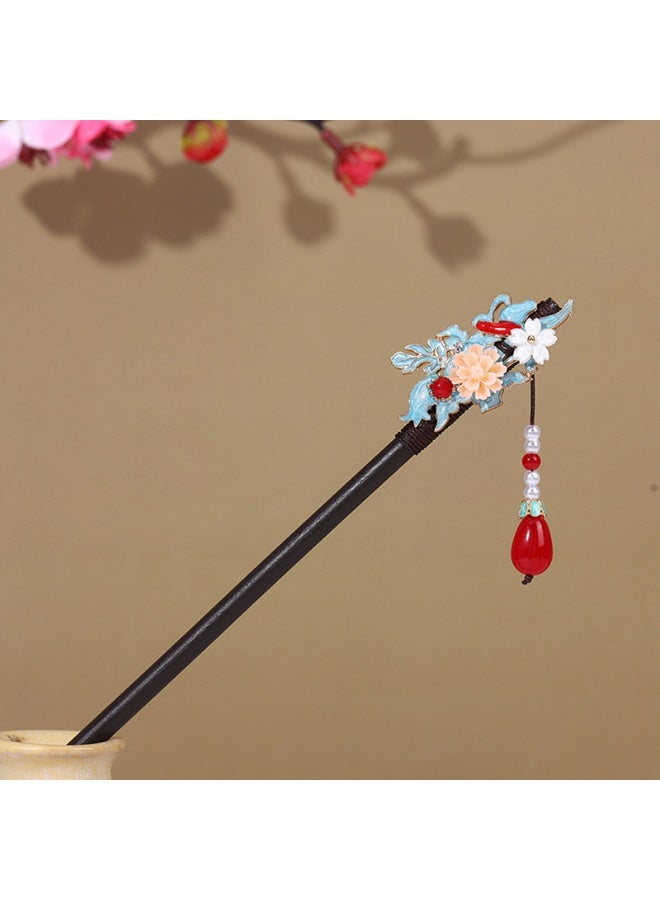 Tassel Step-Glide Hairpin for Women, Imitation Ebony Wood Hairpin with Ancient Costume Hair Accessory
