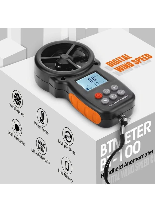 BTMETER BT 100 مقياس سرعة الرياح الأسود المحمول يقيس درجة الحرارة وبرودة الرياح 0-100 ميل في الساعة - Image 2