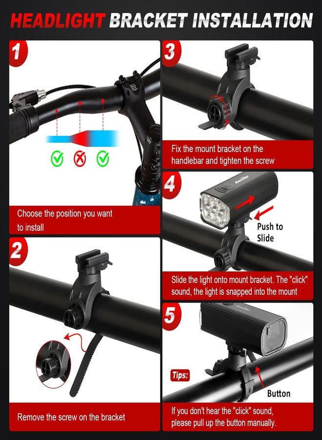 Ascher Bike Front Light Mount Bracket, Handlebar Light Holder Mount Bicycle Mounting Bracket, Compatible with Ascher HJ-066 Headlights , Pack of 1 - Image 2