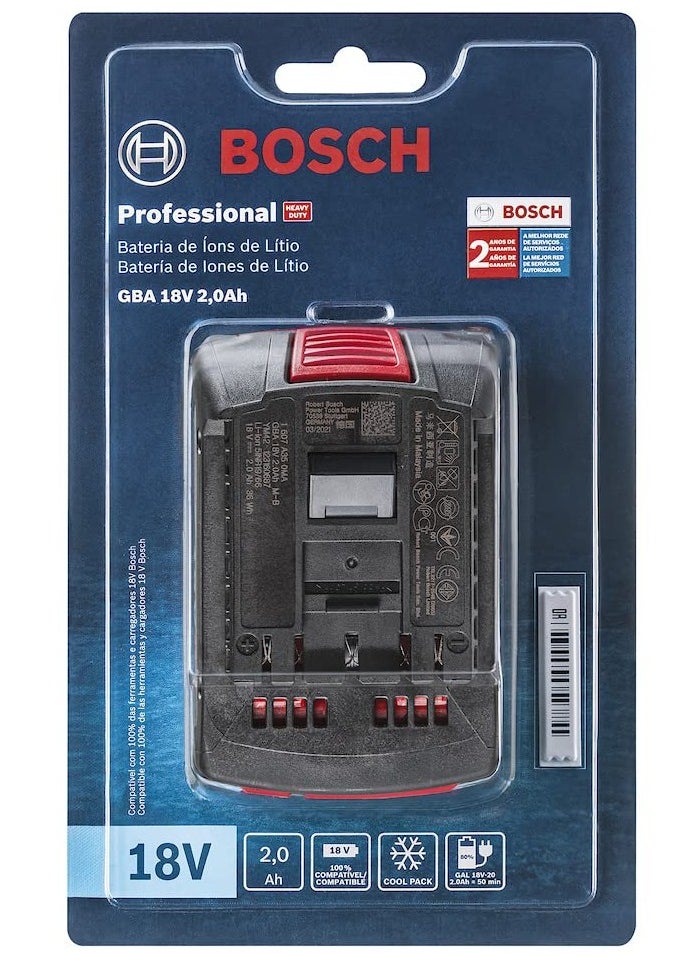 BOSCH - Gba 18V 2.0Ah Battery Pack The Lightweight 18 Volt Compact Battery With 2.0 Ah And Cool Pack Technology These Batteries And Charger Can Be Used For All Your 18V Tools - Image 1