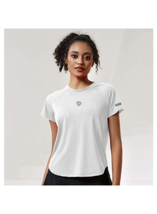 T-shirt Women's Summer Reflective Printed Quick-drying Top Breathable Mesh Crewneck Fitness Short-sleeved Running Jumper Sports Clothing