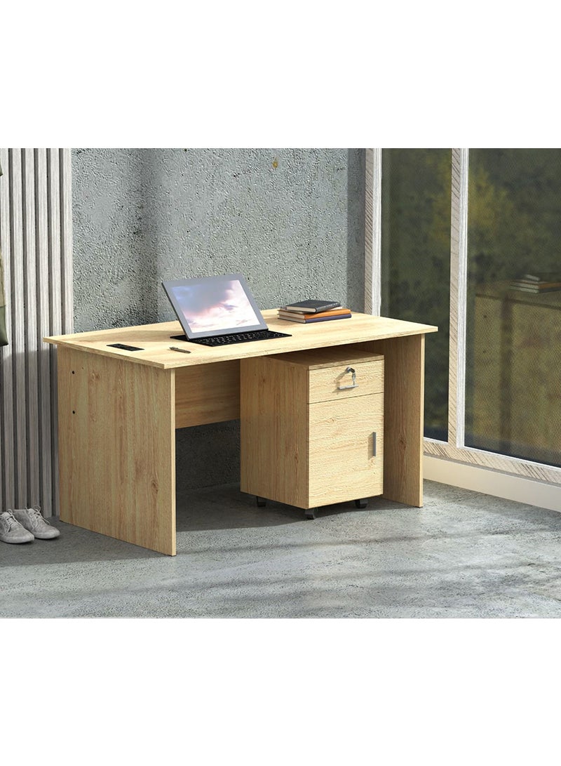 Mahmayi Mahmayi MP1 160x80 Writing Table with Drawers - Oak with Black BS01 Desktop Socket with USB AC Port for Office, Home, and Meeting Room 17 cm - Image 4