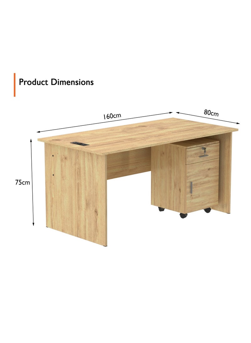 Mahmayi Mahmayi MP1 160x80 Writing Table with Drawers - Oak with Black BS01 Desktop Socket with USB AC Port for Office, Home, and Meeting Room 17 cm - Image 3