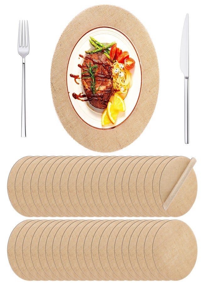 AojSup 40 Pieces 11.8 Inch Round Burlap Placemats Bulk - Natural Color Round Jute Placemats with Laminated Coating, Burlap Chargers for Wedding Dinner Holiday Farmhouse Rustic Table Decorations - Image 1
