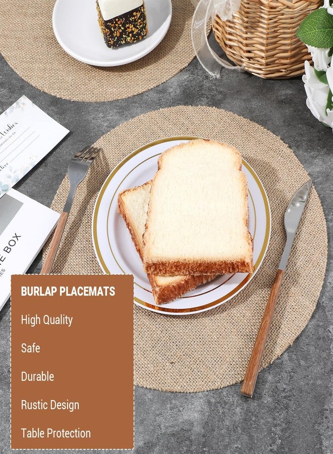 AojSup 40 Pieces 11.8 Inch Round Burlap Placemats Bulk - Natural Color Round Jute Placemats with Laminated Coating, Burlap Chargers for Wedding Dinner Holiday Farmhouse Rustic Table Decorations - Image 5