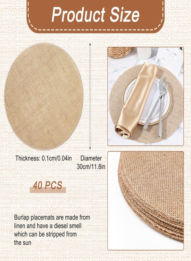 AojSup 40 Pieces 11.8 Inch Round Burlap Placemats Bulk - Natural Color Round Jute Placemats with Laminated Coating, Burlap Chargers for Wedding Dinner Holiday Farmhouse Rustic Table Decorations - Image 2