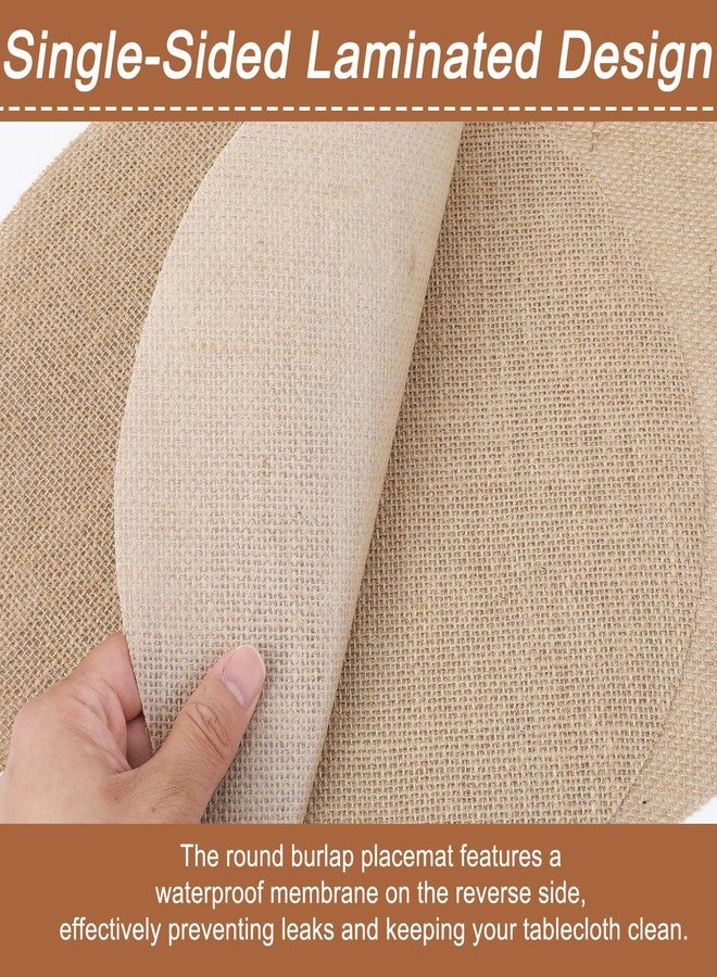 AojSup 40 Pieces 11.8 Inch Round Burlap Placemats Bulk - Natural Color Round Jute Placemats with Laminated Coating, Burlap Chargers for Wedding Dinner Holiday Farmhouse Rustic Table Decorations - Image 4