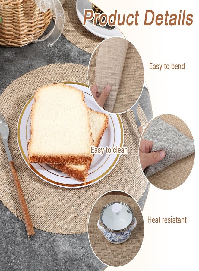 AojSup 40 Pieces 11.8 Inch Round Burlap Placemats Bulk - Natural Color Round Jute Placemats with Laminated Coating, Burlap Chargers for Wedding Dinner Holiday Farmhouse Rustic Table Decorations - Image 3