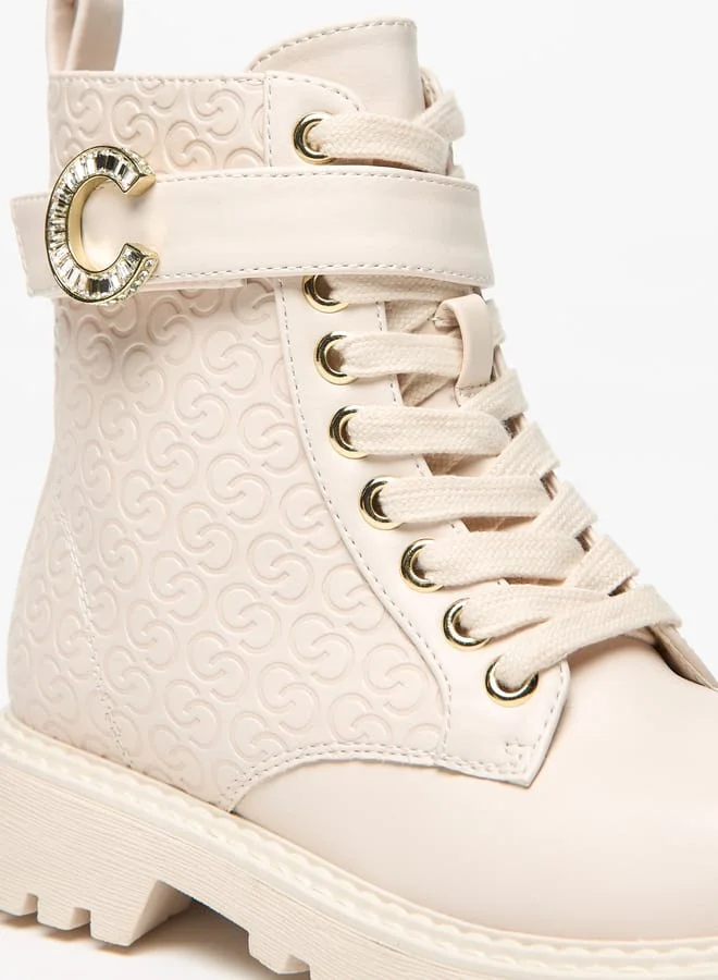Celeste Girls Monogram Detail Ankle Boots with Zip Closure