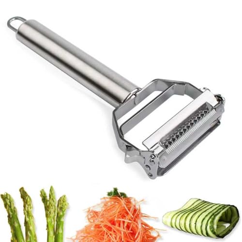 AnGeer Julienne Peeler, Stainless Steel Vegetable Peeler, Double-Sided Blade Vegetable Julienne Cutter and Fruit Slicer, Dual Blade Multifunction Potato Peeler - Image 1
