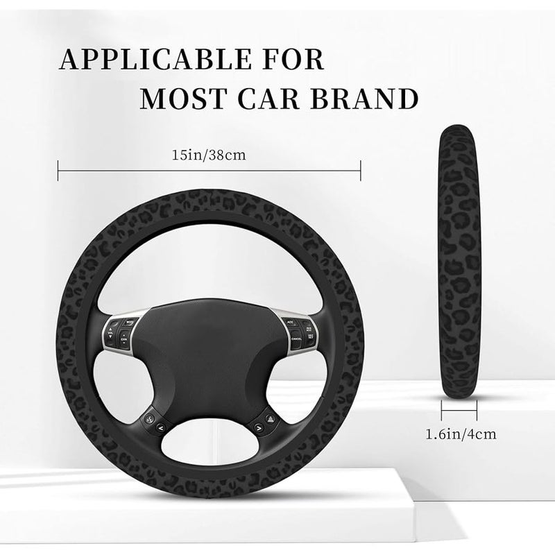 KARREAL Black Leopard Print Cheetah Elastic Steering Wheel Cover, Non-Slip Breathable Neoprene Steering Wheel Covers, Women Leopard Car Accessories, Universal 15 Inch Fit Auto, Suvs, Truck - Image 4
