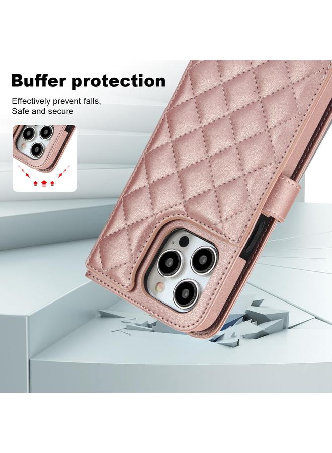 S-TOP Case For iPhone 14 Pro Max Crossbody Multifunction Rhombic Leather Phone Case - Image 5