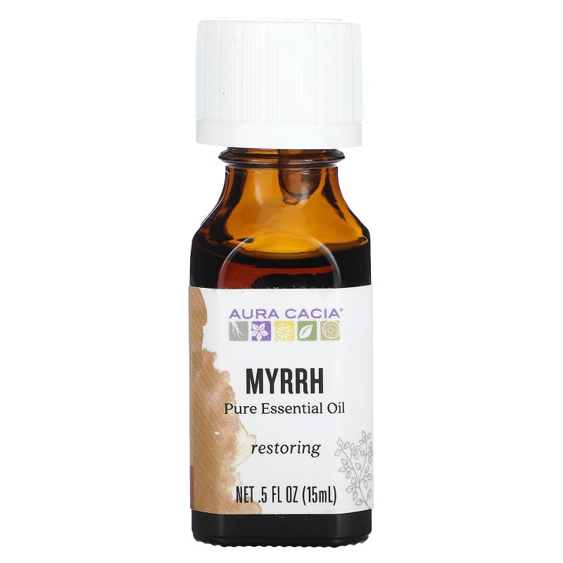 Aura Cacia 100% Pure Myrrh Essential Oil, 0.5 fl. oz, Balsamic, Warm Spicy Aroma, Centering & Meditative Restoring Myrrh Oil - Image 1