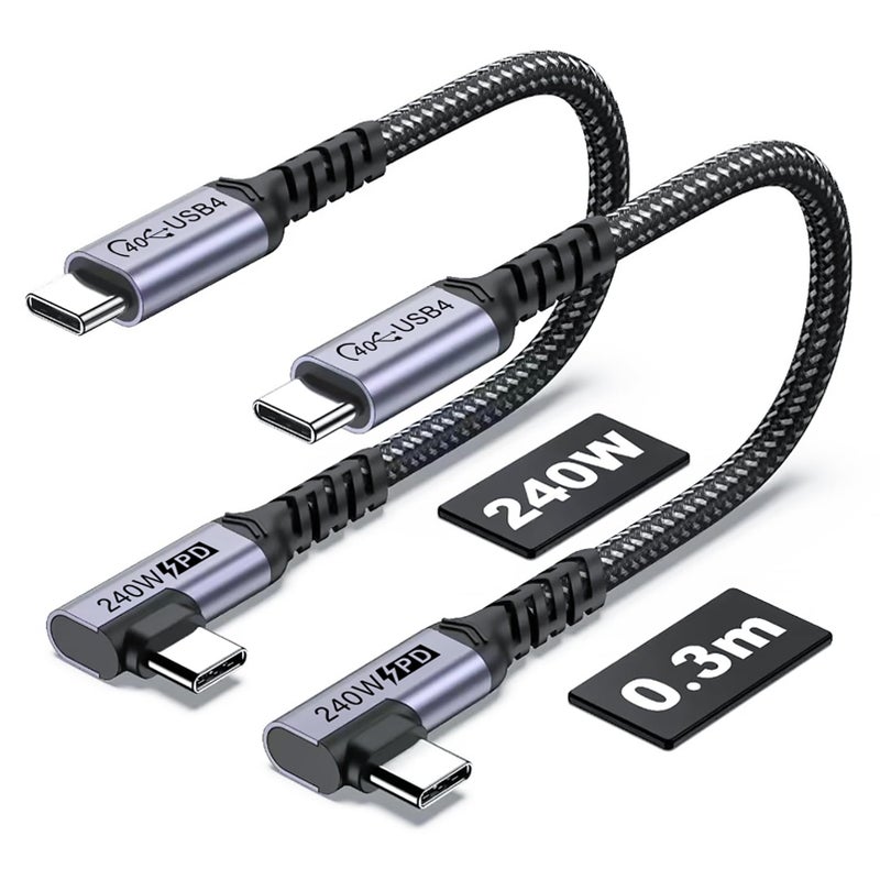 SUMPK 1FT USB 4 Cable Right Angle [2 Packs], 240W USB C Cable, 40Gbps High Speed Data Transfer with Single 8K or Dual 4K Display Video Dispaly Compatible with iPhone 16/16 Pro Max/16 Plus - Image 1