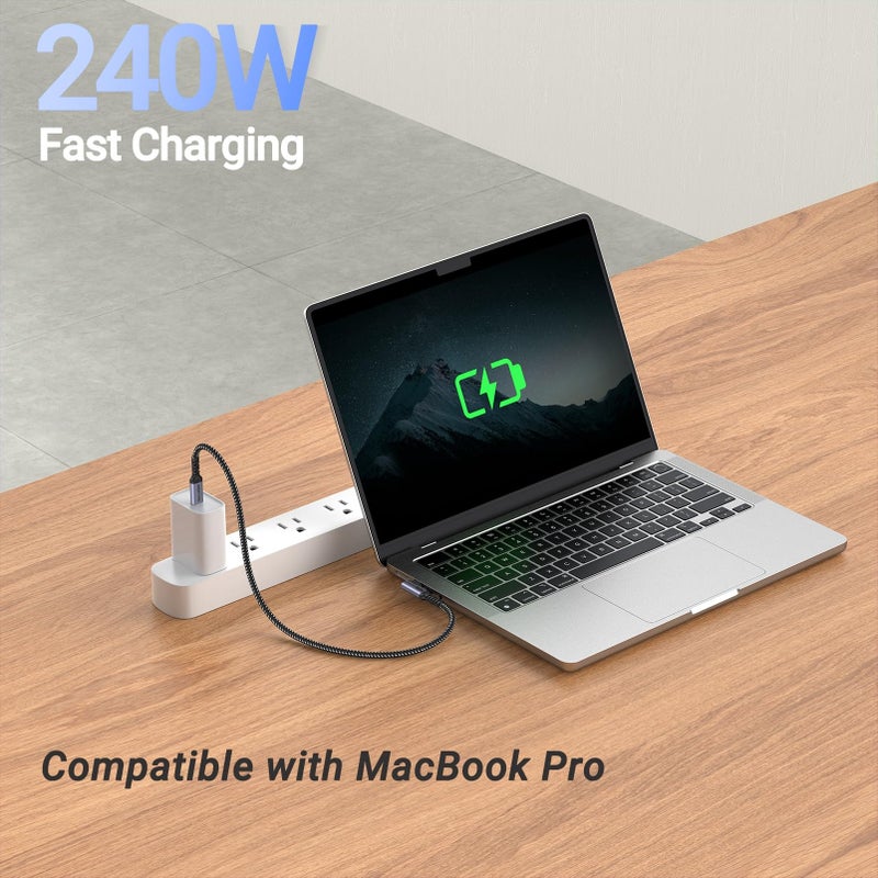 SUMPK 1FT USB 4 Cable Right Angle [2 Packs], 240W USB C Cable, 40Gbps High Speed Data Transfer with Single 8K or Dual 4K Display Video Dispaly Compatible with iPhone 16/16 Pro Max/16 Plus - Image 2