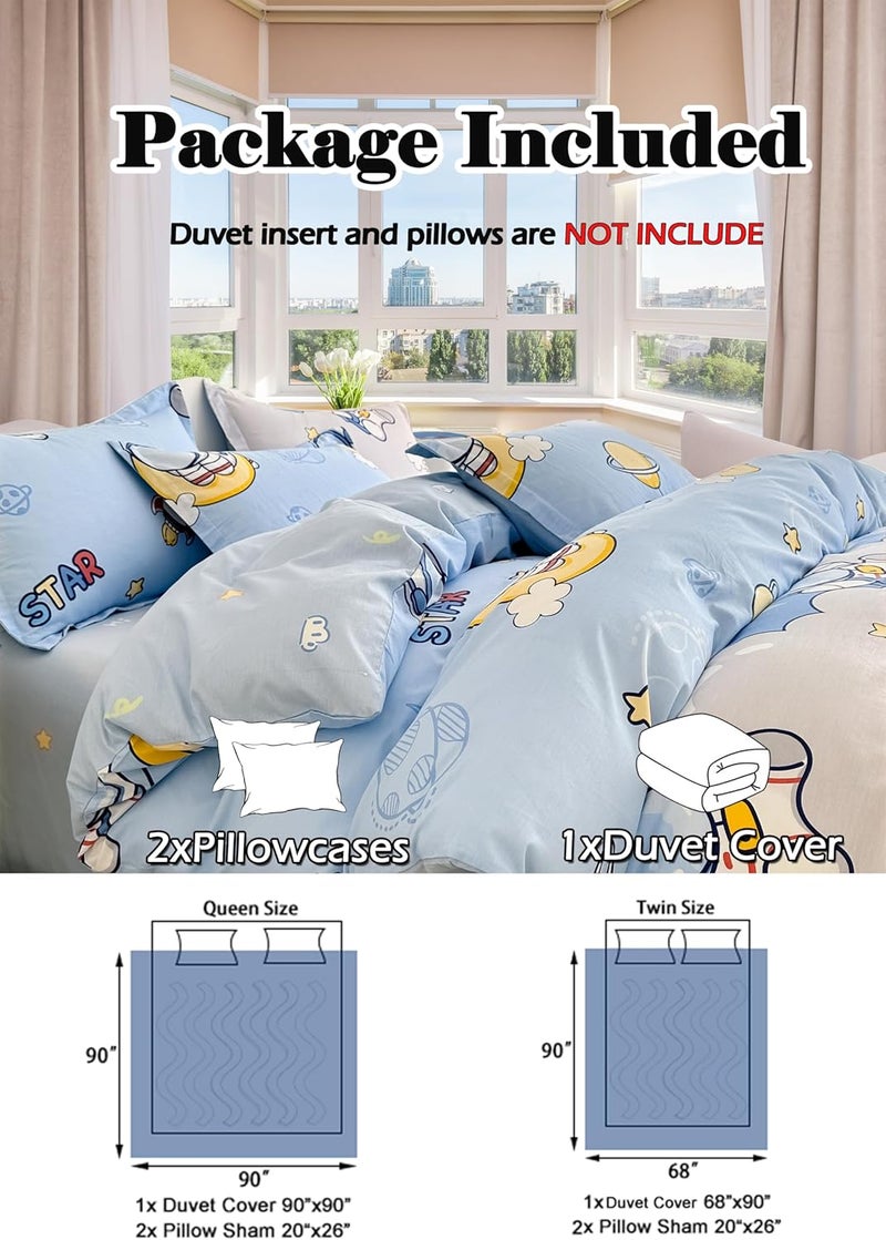 MorroMorn Twin Duvet Cover Cotton, 3 PCS Bed Set Cute Bedding Sets, 1 Comforter Cover 2 Pillow Cases, Soft Breathable Blue Space for Boys Kids Teen Toddlers (Spaceman, Twin/Twin XL Size) - Image 4