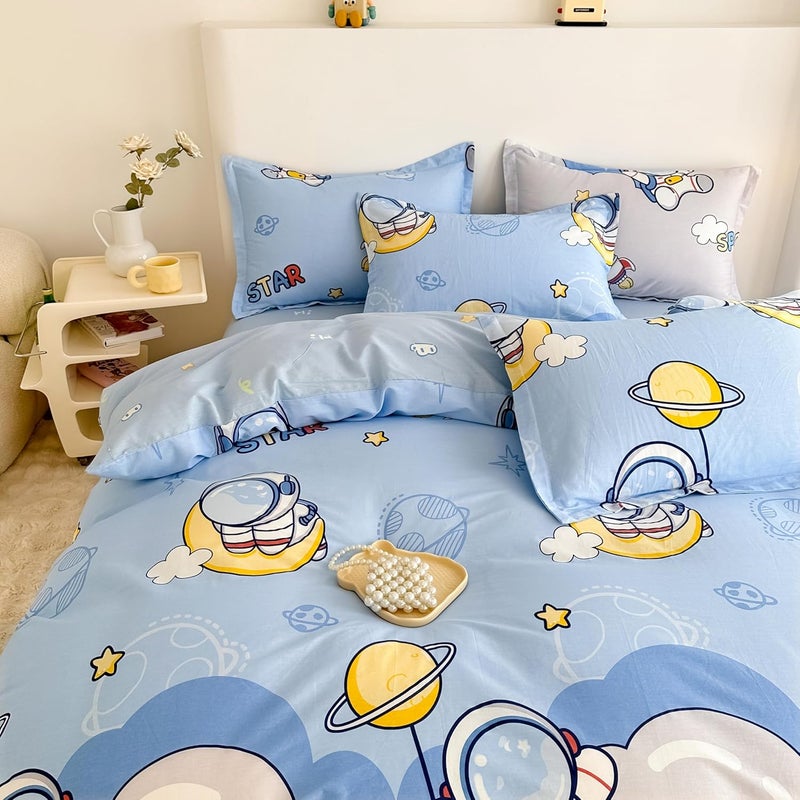 MorroMorn Twin Duvet Cover Cotton, 3 PCS Bed Set Cute Bedding Sets, 1 Comforter Cover 2 Pillow Cases, Soft Breathable Blue Space for Boys Kids Teen Toddlers (Spaceman, Twin/Twin XL Size) - Image 1