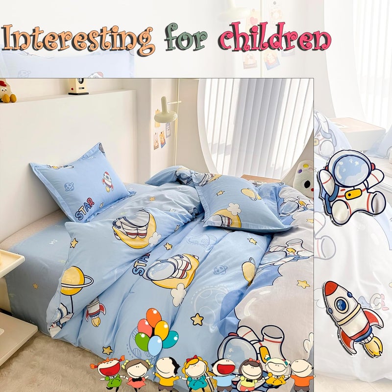 MorroMorn Twin Duvet Cover Cotton, 3 PCS Bed Set Cute Bedding Sets, 1 Comforter Cover 2 Pillow Cases, Soft Breathable Blue Space for Boys Kids Teen Toddlers (Spaceman, Twin/Twin XL Size) - Image 3