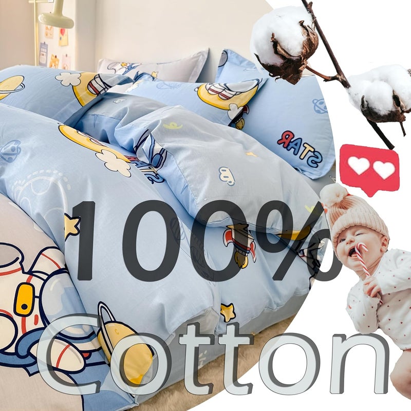 MorroMorn Twin Duvet Cover Cotton, 3 PCS Bed Set Cute Bedding Sets, 1 Comforter Cover 2 Pillow Cases, Soft Breathable Blue Space for Boys Kids Teen Toddlers (Spaceman, Twin/Twin XL Size) - Image 2