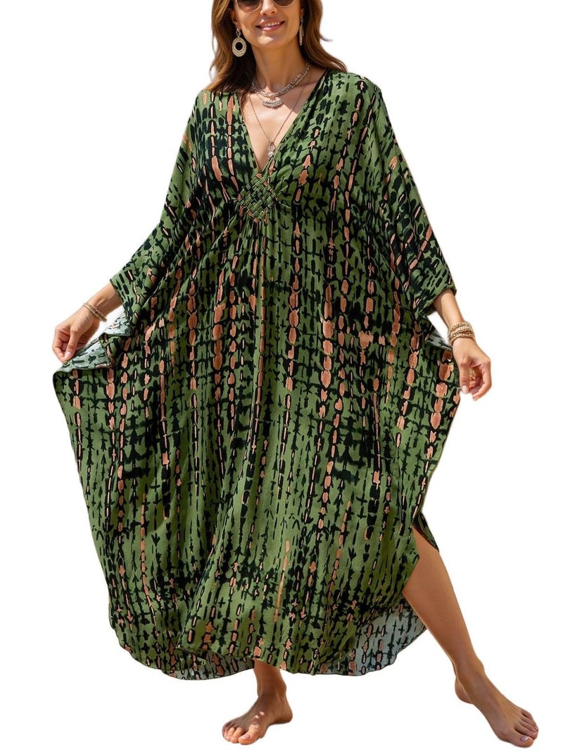 KECVOT Kaftan Maxi Dress for Women V-Neck Plus Size Boho Beach Cover Up for Resort and Loungewear - Image 1