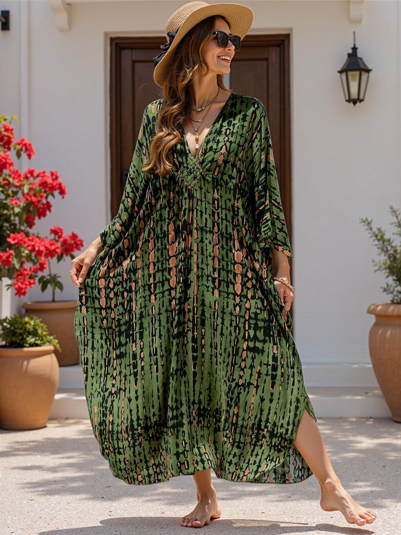 KECVOT Kaftan Maxi Dress for Women V-Neck Plus Size Boho Beach Cover Up for Resort and Loungewear - Image 5