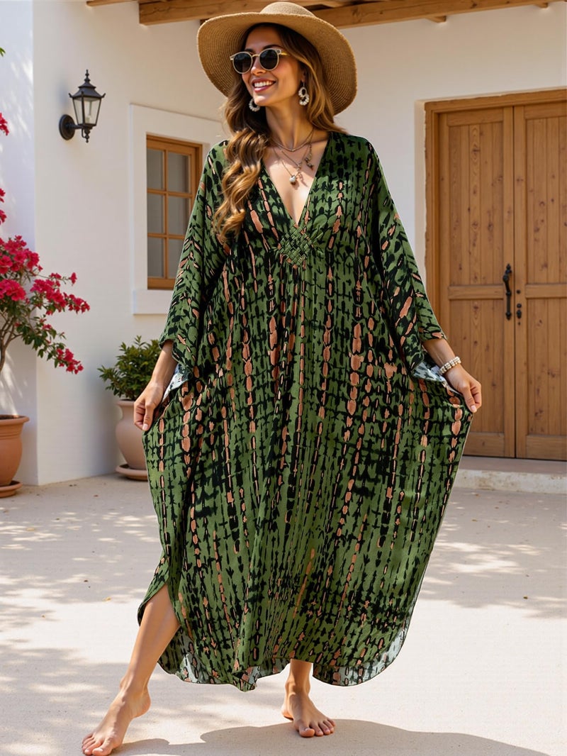 KECVOT Kaftan Maxi Dress for Women V-Neck Plus Size Boho Beach Cover Up for Resort and Loungewear - Image 4