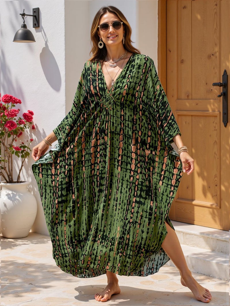 KECVOT Kaftan Maxi Dress for Women V-Neck Plus Size Boho Beach Cover Up for Resort and Loungewear - Image 2