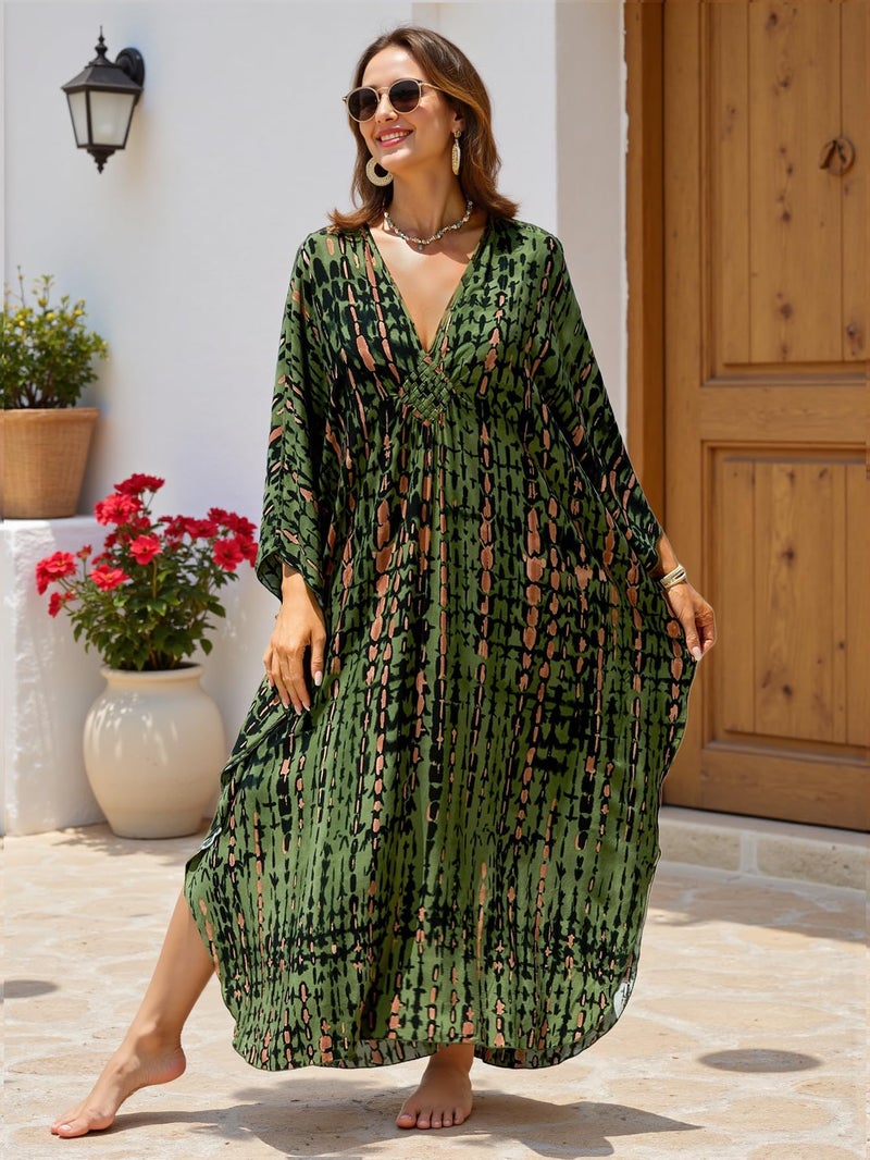 KECVOT Kaftan Maxi Dress for Women V-Neck Plus Size Boho Beach Cover Up for Resort and Loungewear - Image 3