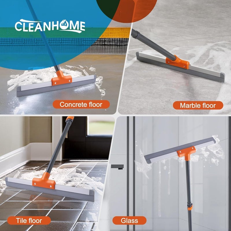 CLEANHOME Water Squeegee Floor Squeegee Shower with Telescopic Handle 112-138 cm Squeegee Shower Floor Water Wiper Shower Squeegee Silicone (Orange Grey) - Image 2