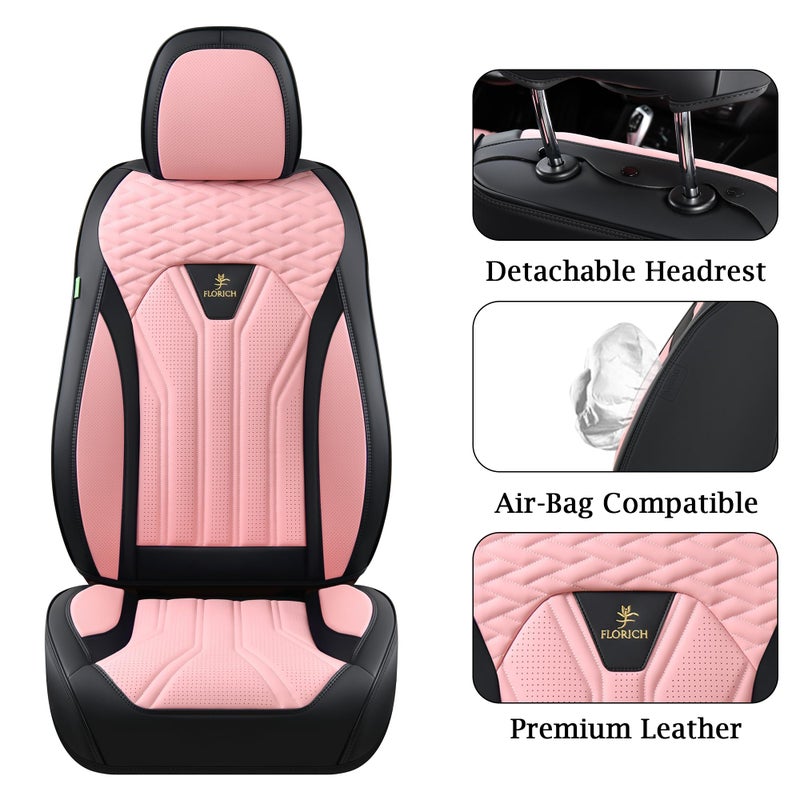 FLORICH Automotive Front Seat Covers for Cars, Waterproof Pink & Black Seat Covers, Leather Car Seat Covers 2 Pack, Universal Seat Protector for Most Cars Trucks SUV - Image 3