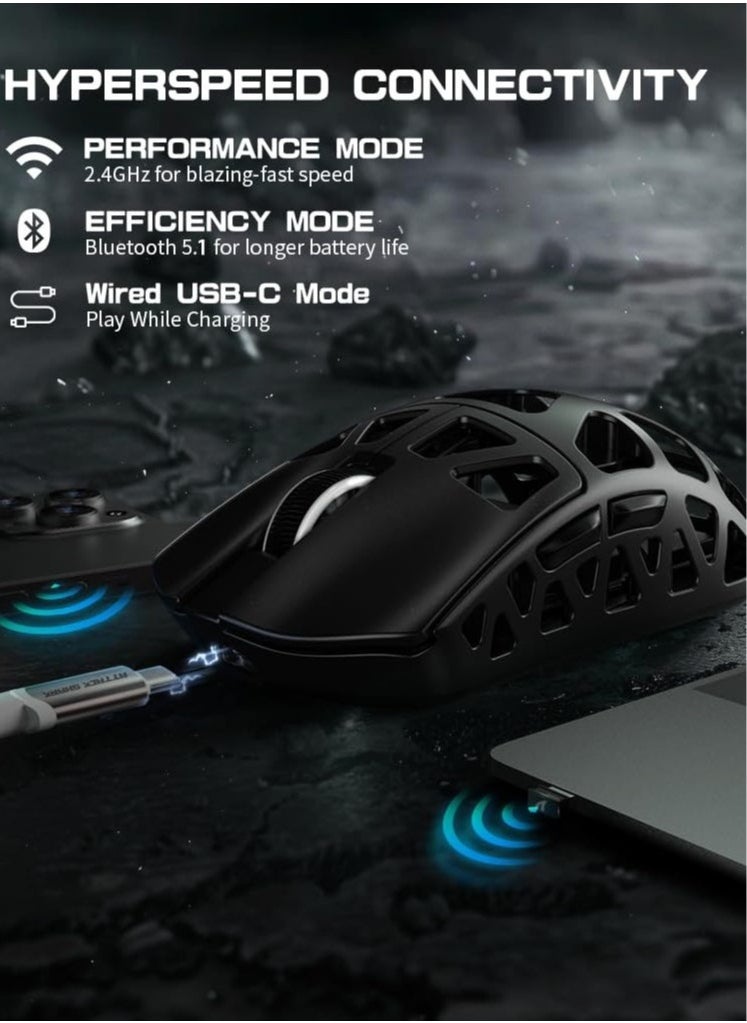Attack Shark - R3 46g Superlight Magnesium Alloy Wireless Gaming Mouse, BT/2.4Ghz/Wired Computer Mouse, 8000Hz Wireless Polling Rate, PAW3395 26K DPI Optical Sensor Programmable Mice for Win/Mac(Black) - Image 1