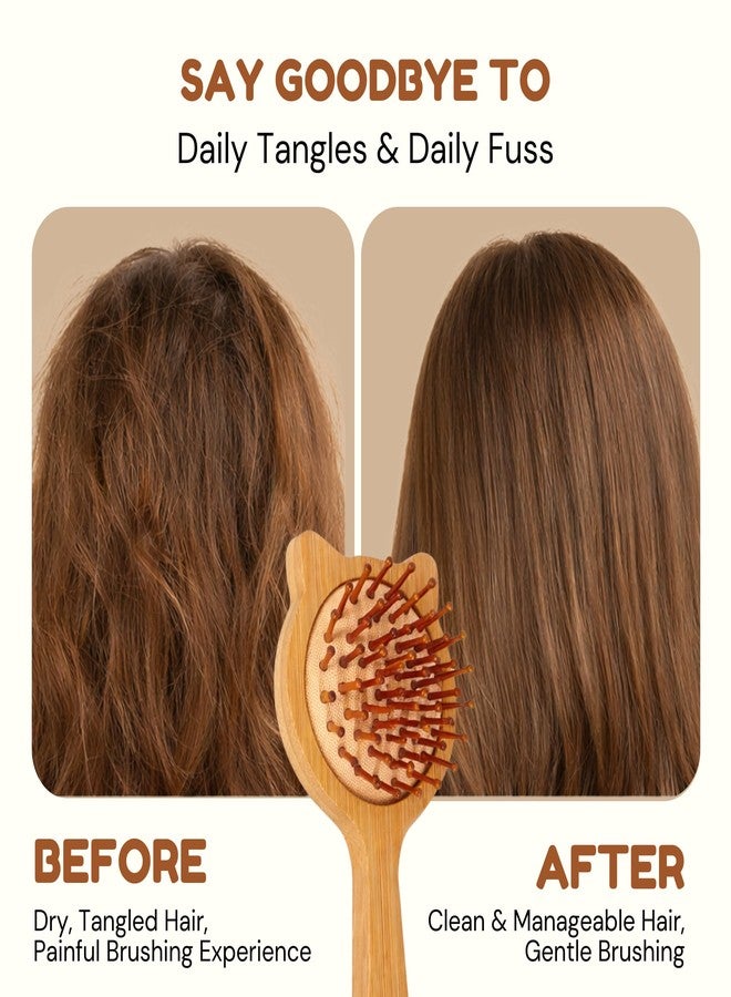 Zeyu Wooden Hair Brush | Wooden Comb with Bamboo Bristles | Paddle Comb for Women | Hair Brush for Men & Women | Paddle Comb for Men | Bamboo Brush (Cat) - Image 4