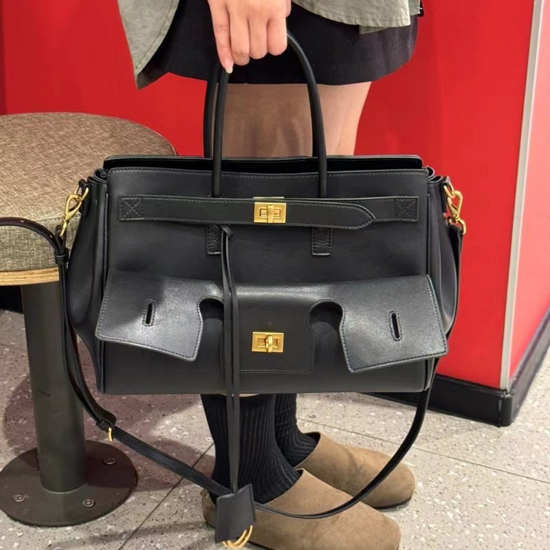 [Higher Version] B'S New Lock Wing Bag Small Retro High-End Motorcycle Bag Cowhide Handbag Trendy - Image 2