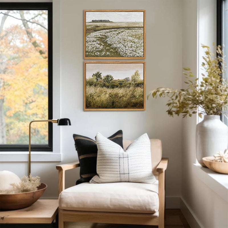 KBKBART Framed Vintage Wall Art Prints, Retro Countryside Flower Field Nature Wilderness Canvas Painting Farmhouse Decor Wall Art, Rustic Landscape Wall Decor for Bathroom, Bedroom Living Room, - Image 5