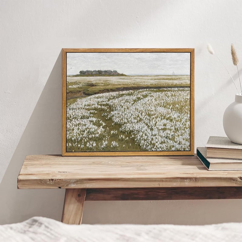 KBKBART Framed Vintage Wall Art Prints, Retro Countryside Flower Field Nature Wilderness Canvas Painting Farmhouse Decor Wall Art, Rustic Landscape Wall Decor for Bathroom, Bedroom Living Room, - Image 4