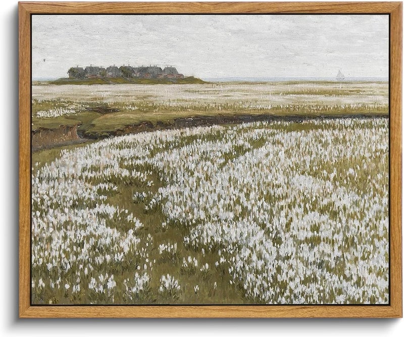 KBKBART Framed Vintage Wall Art Prints, Retro Countryside Flower Field Nature Wilderness Canvas Painting Farmhouse Decor Wall Art, Rustic Landscape Wall Decor for Bathroom, Bedroom Living Room, - Image 1