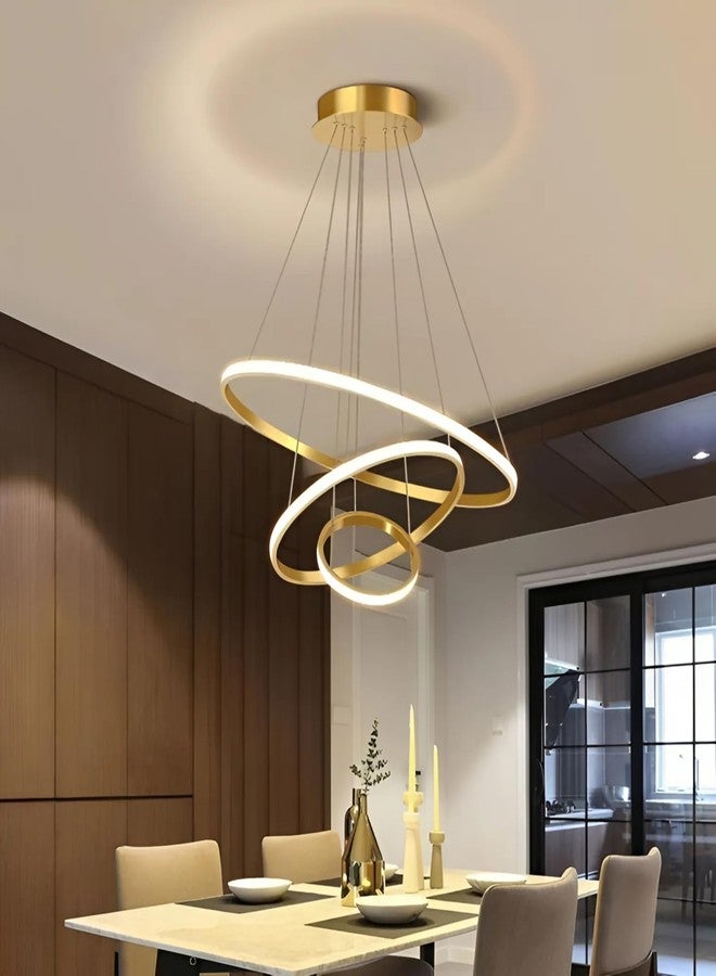 twixle 3 Led Ring Light Circular Chandelier Modern Metal Ceiling Light Hanging Lamp Chandelier Fixture Golden Semi Flush Mount Chandelier for Living Room Dining Room Bedroom and More (3 Colour led) - Image 5