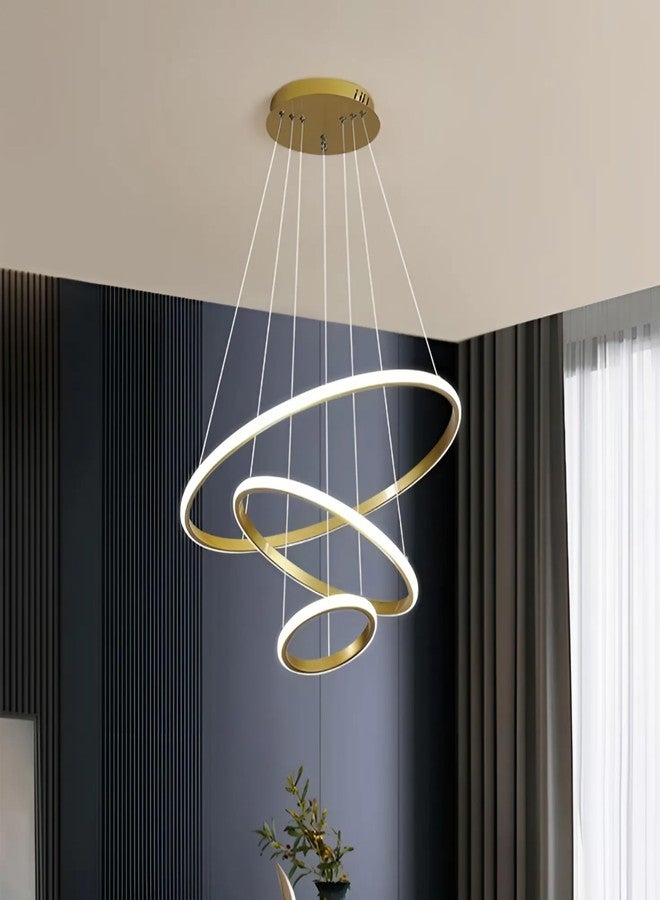 twixle 3 Led Ring Light Circular Chandelier Modern Metal Ceiling Light Hanging Lamp Chandelier Fixture Golden Semi Flush Mount Chandelier for Living Room Dining Room Bedroom and More (3 Colour led) - Image 3